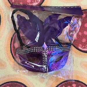 Vibrant Purple Feathered Mask with Rhinestones